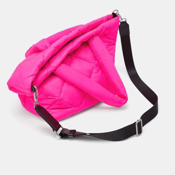 Zara Fuchsia Hot Pink Neon Quilted Shopper Tote NWT - Picture 4 of 11